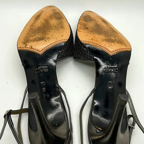 Yves Saint Laurent Auth Gray/Gold Strappy Stiletto Heel Shoes **Size 10** 🔥🔥 - Picture 7 of 10